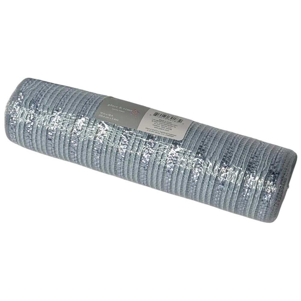 Deco Mesh Ribbon Metallic Foil Slate Gray 10inx30ft Roll Wreath Bow Place & Time
